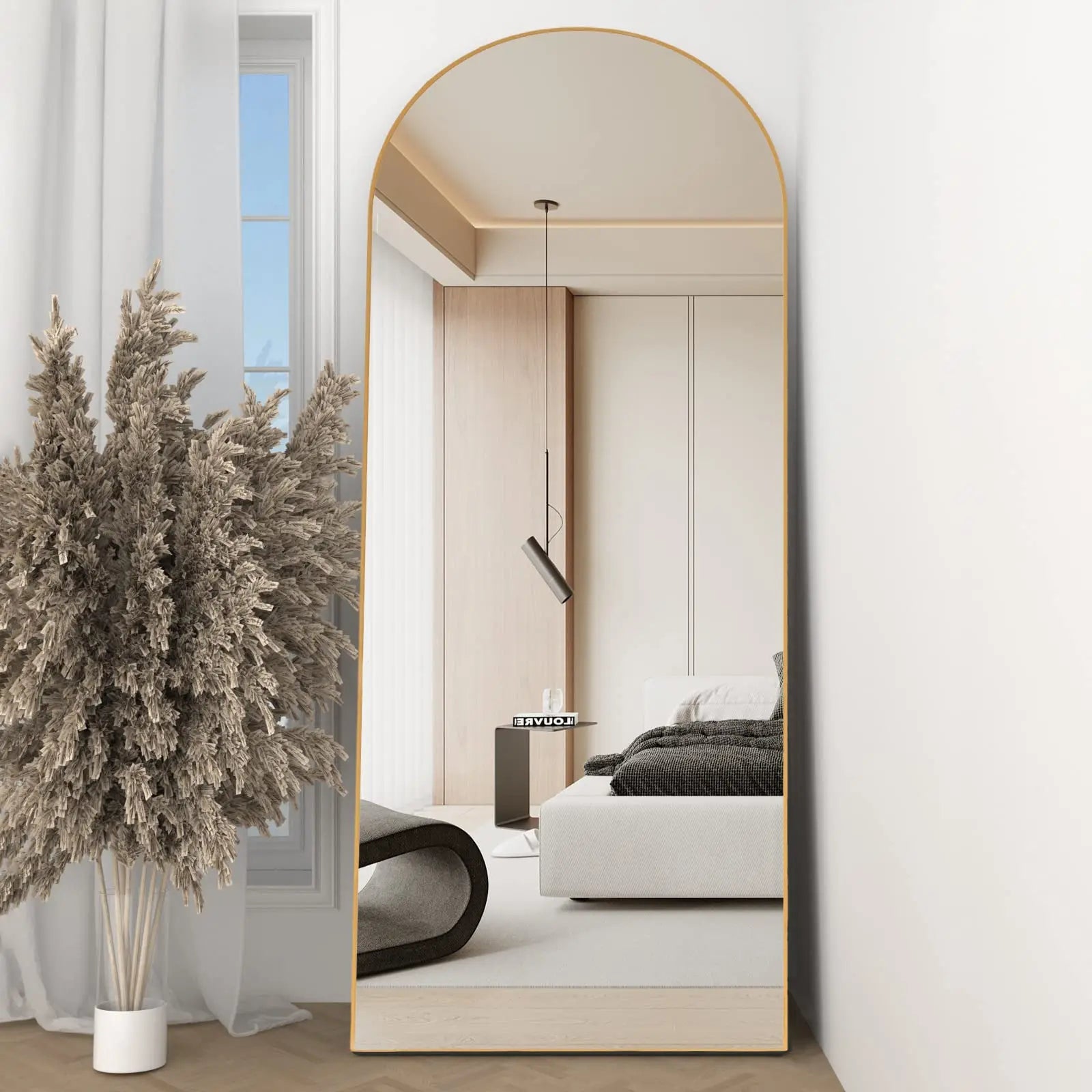 CASSILANDO Arched Full Length Mirror 64" x 21", Floor Standing Mirror, Unique Vertical Mirror, Gold Metal Frame Mirror - vue 8 sur 8