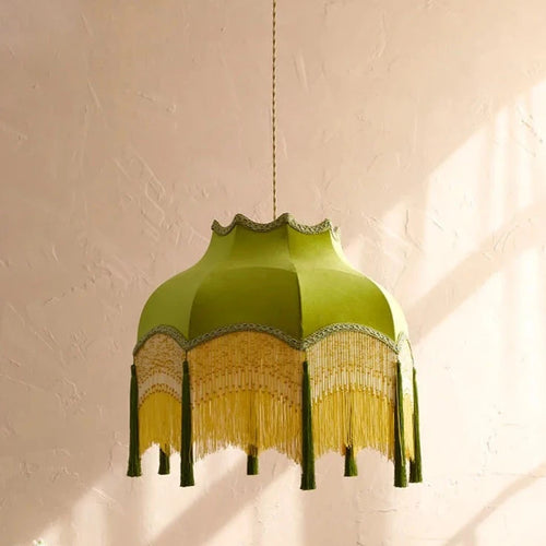 lustre led français vintage velours or glands - vue 3 sur 6