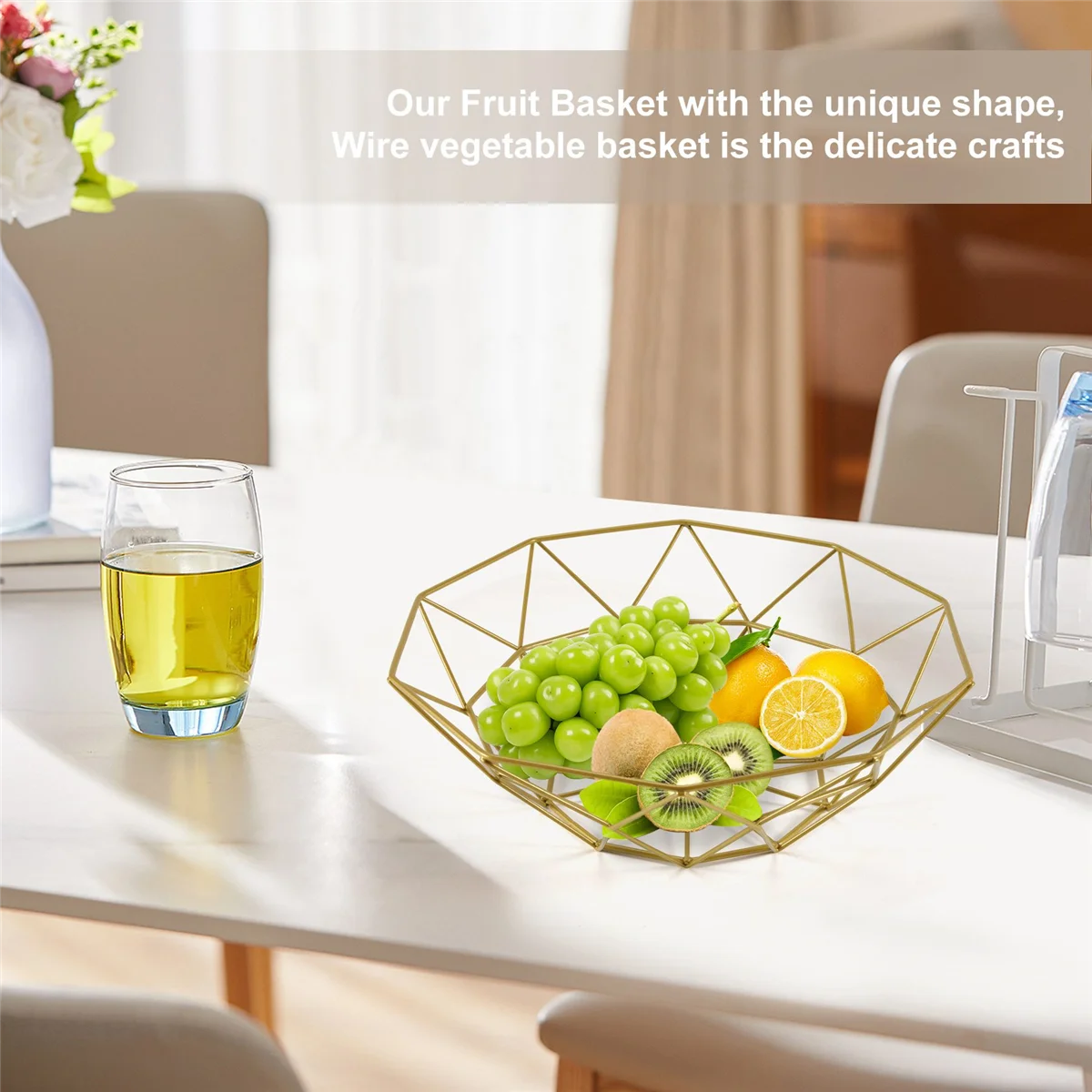 Metal Wire Fruit Basket Fruit Bowl, Large Round Bread Storage Bowl Stand - vue 5 sur 6