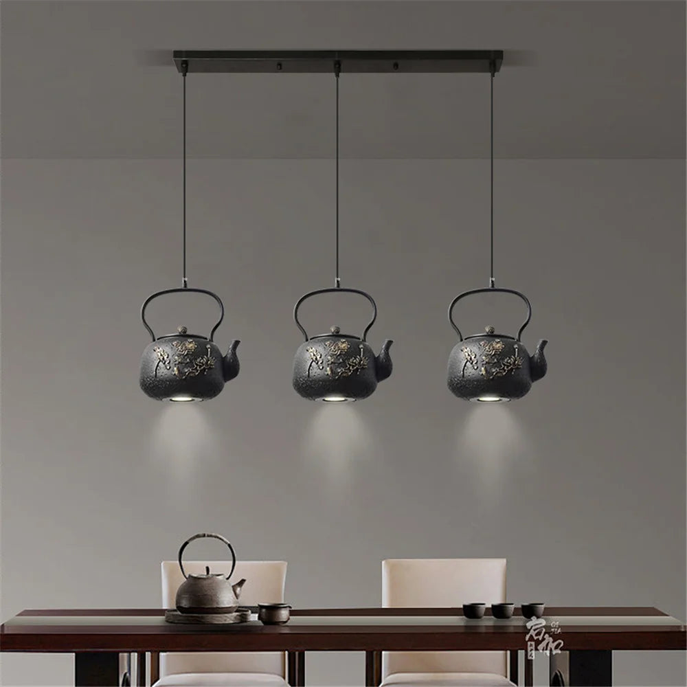 Asie du Sud-Est Rétro Vintage Résine Théière Suspension Led Lumières Cuisine Salle À Manger Loft Déco Pays Suspension Luminaire Design - vue 5 sur 6