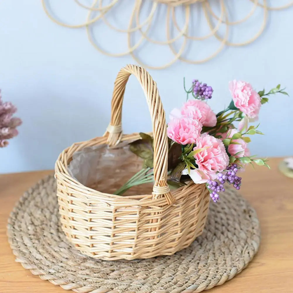 panier de rangement vintage en rotin tissé à la main pour fleurs et aliments - vue 3 sur 7