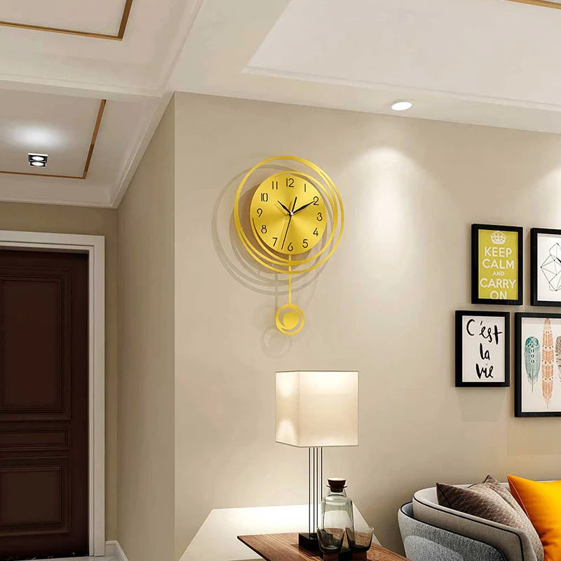 Circular hollow swinging wall clock with Arabic numeral scale clock, living room, bedroom, office, home decoration clock - vue 5 sur 9