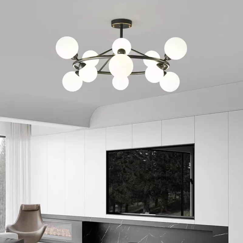 lustre moderne en acrylique et laiton noir doré pour éclairage intérieur - vue 5 sur 12