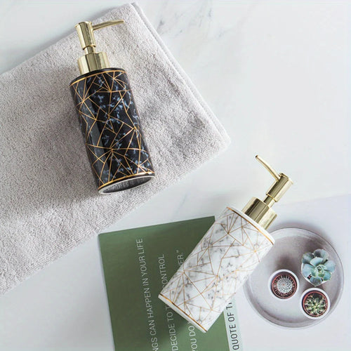 1pc Marble Pattern Ceramic Soap Dispenser,10.14oz Press Type Lotion Dispenser, Refillable Empty Bottle For Shampoo Shower Gel, B - vue 5 sur 8
