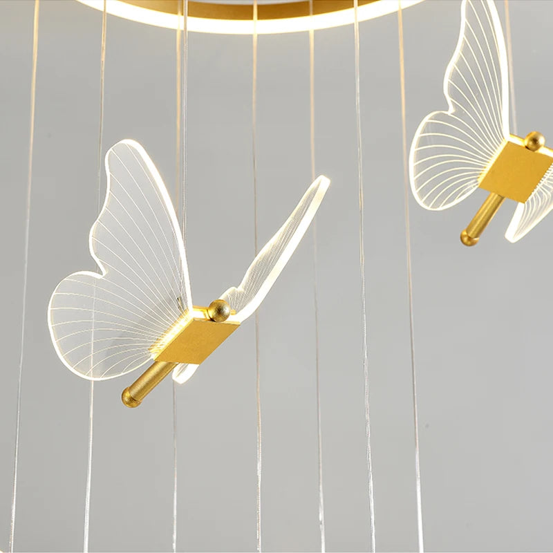lustre d'escalier moderne acrylique forme de papillon Duplex salon salle à manger Art LED lustre d'escalier lustre en cristal