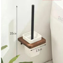 Wall-Mounted Toilet Brush Holder Set, Ceramic Base, Solid Wood, Luxury Bathroom Accessories, No Dead Corner