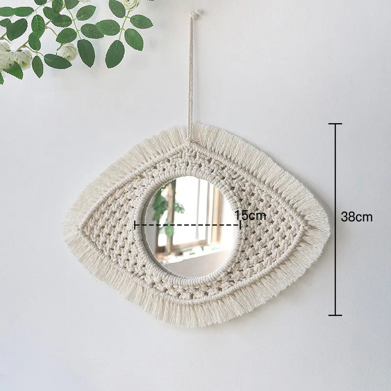 miroir rond en macramé style bohème pour décoration murale - vue 10 sur 19