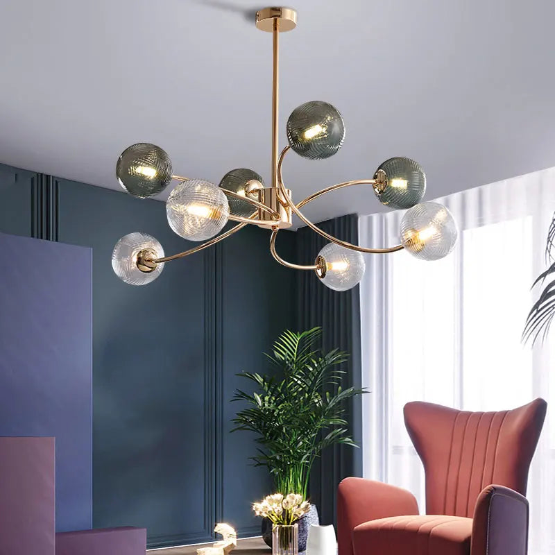 lustre nordique luxueux brillant avec boule de verre - vue 4 sur 9