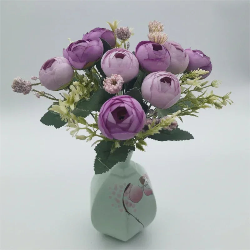 bouquet de roses en soie décoration de jardin fleurs artificielles - vue 3 sur 12
