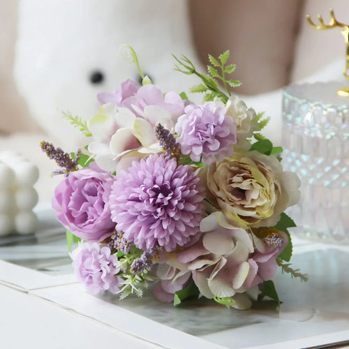 bouquet d'hortensias de pivoines artificielles pour décoration festive - vue 10 sur 11