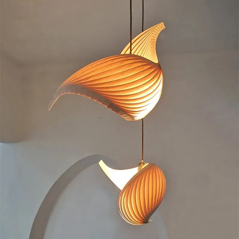 suspension japonaise en bois finition plissée artisanale - vue 4 sur 16