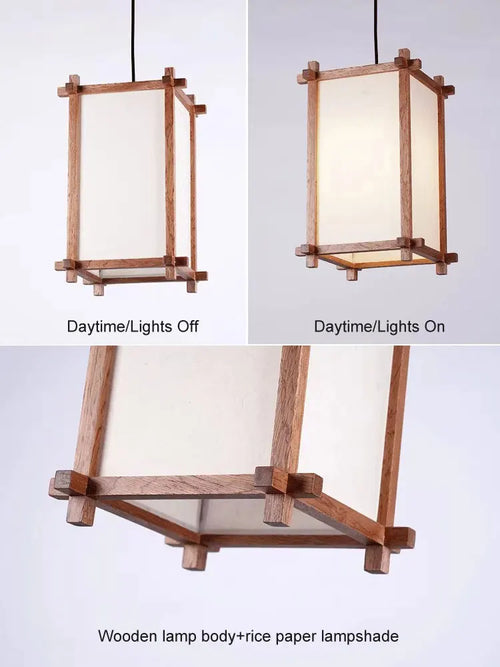 Vintage Asian zen wooden pendant light - vue 6 sur 6