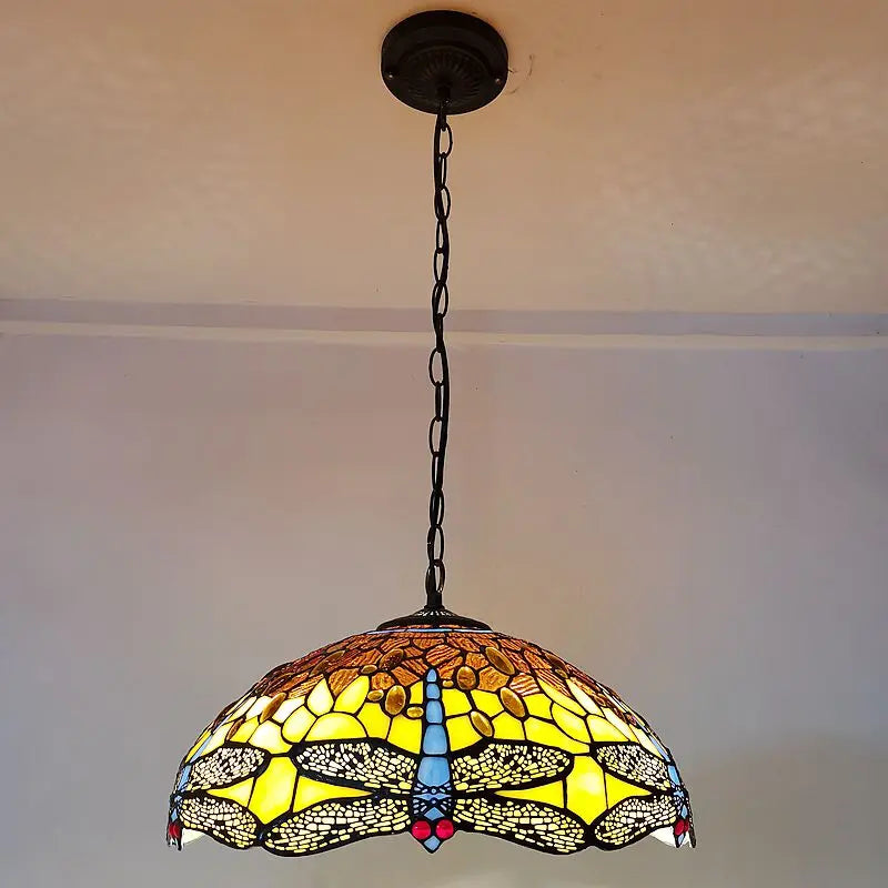 American 16 Inch Dragonfly Chandelier Tiffany Style Coffee Restaurant, Bar, Indoor Bar Lighting, Glass Antique Art Creativity - vue 4 sur 6