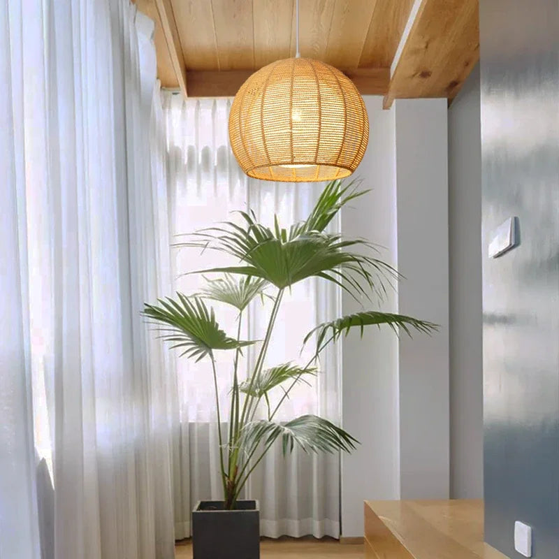 luminaire led nordique moderne en fer et corde de chanvre - vue 3 sur 14