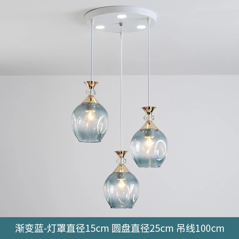 lustre suspendu en verre teinté pour décoration nordique de restaurant - vue 11 sur 12