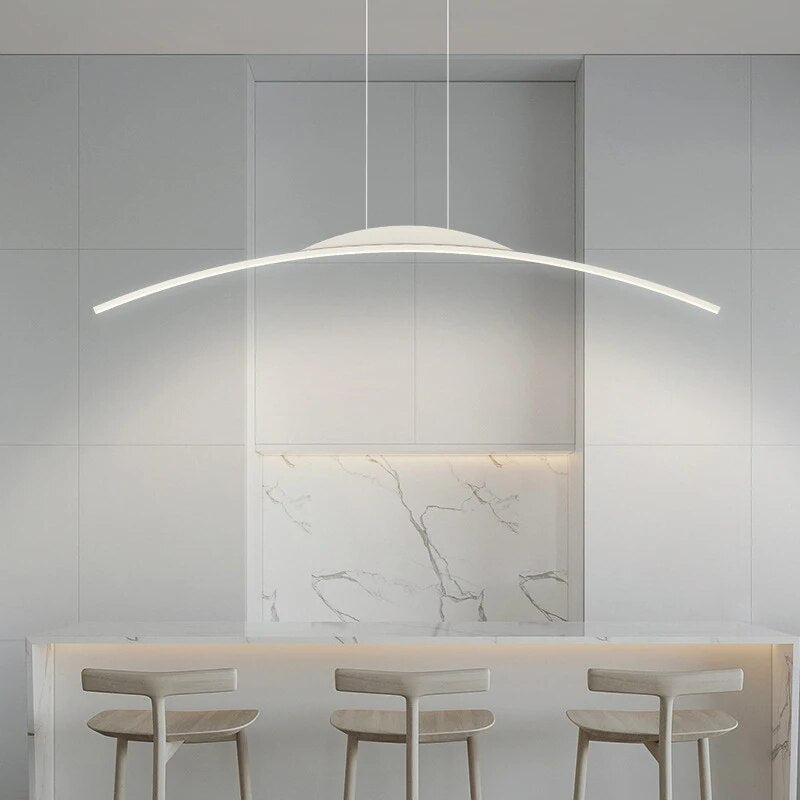 lustre suspension nordique ligne longue cuisine bar île éclairage - vue 5 sur 12