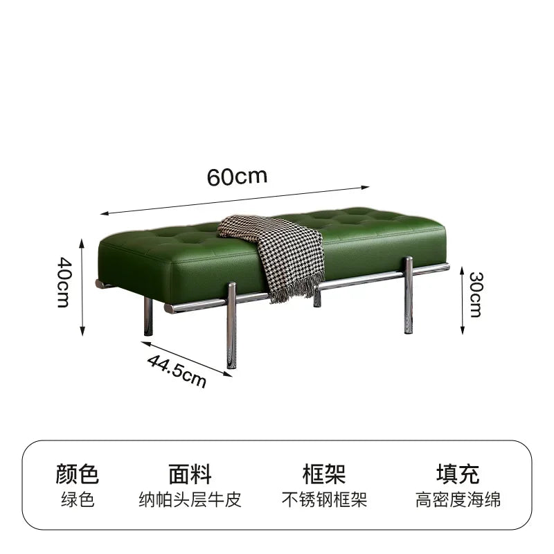 Stainless Steel Shoe Changing Bench, Long Stool, Italian Minimalist Leather, Bed-End Seat, Light, Luxury - vue 14 sur 42