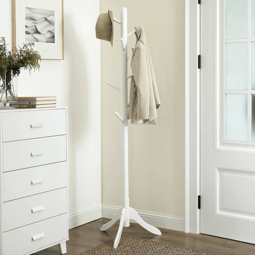 VASAGLE Standing Coat Rack, Solid Wood Coat Rack, Tree-Shaped Coat Rack with 8 Hooks, 3 Height Options, for Clothes, Hats, Bags - vue 5 sur 7