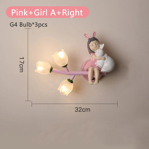 applique murale fille lapin g4 led fleur - vue 20 sur 22