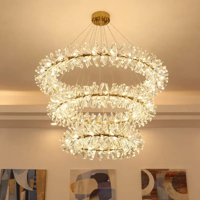 Lustre en cristal de fleur moderne Suspension lustres LED de luxe pour salon 60 80 100 cm anneaux suspendus suspension - vue 4 sur 16