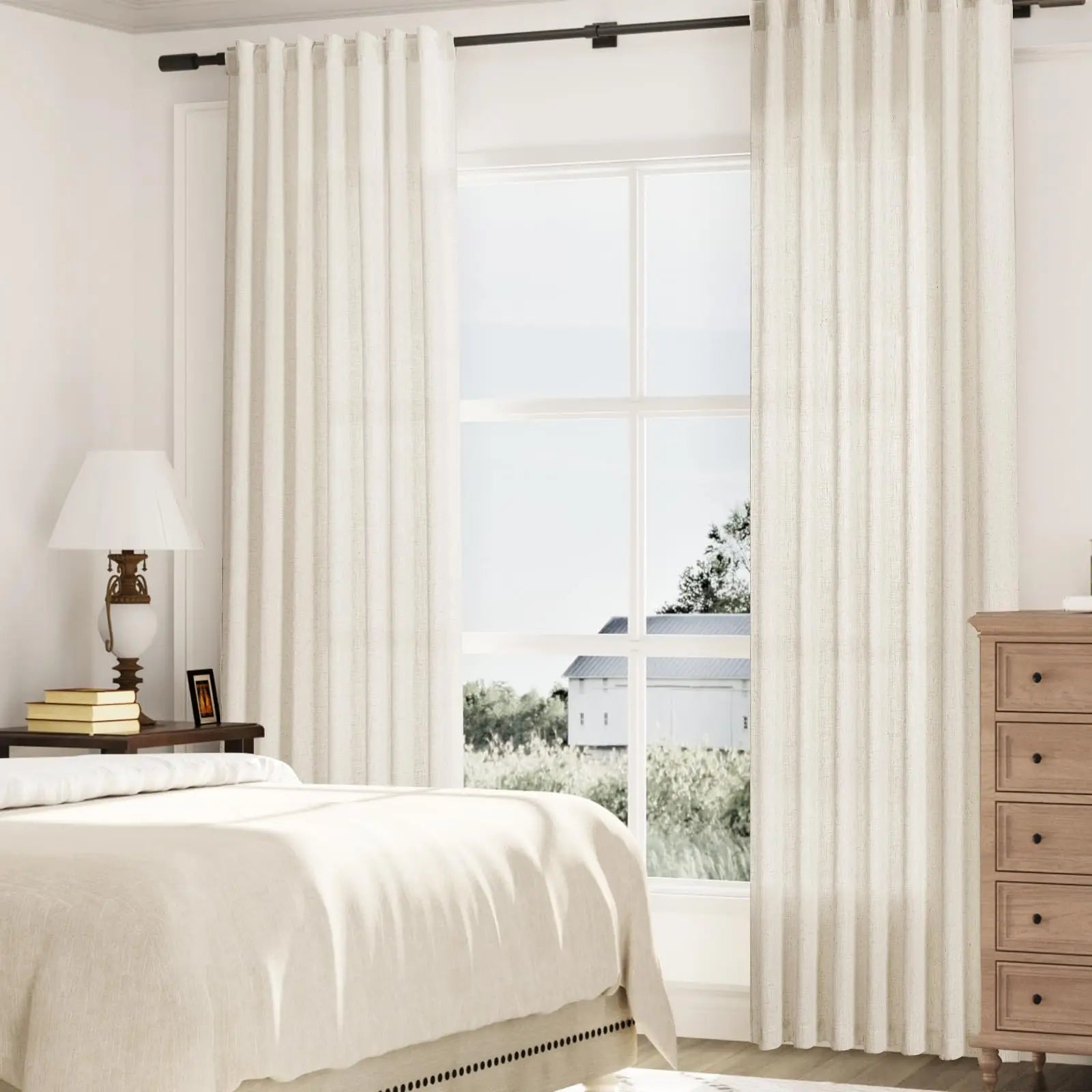 Voilage faux lin sur mesure extra long salon - vue 5 sur 9
