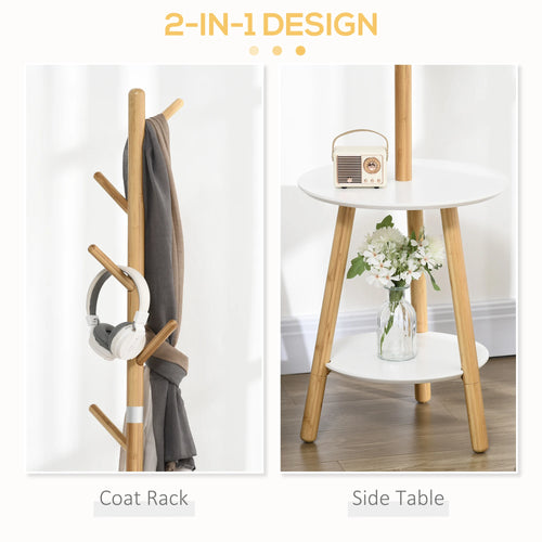 HOMCOM 2 in 1 bamboo stand rack with 2 shelves 5 hooks 39.5x39.5x171 cm - vue 5 sur 7