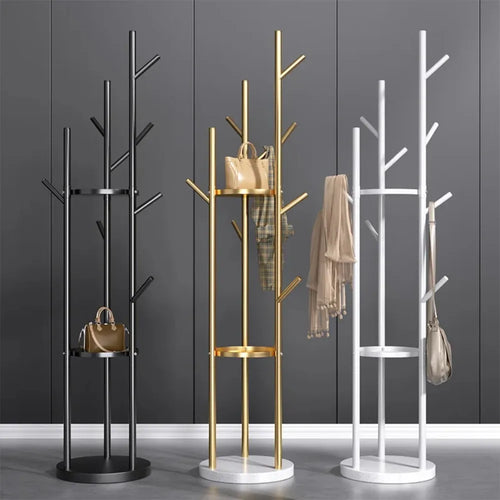 Marble Metal Clothes Coat Rack Clothing Rack Stand 3 Storage Shelves and Hooks, Enterway Hall Tree for Hanging Jackets, Hats,Bag - vue 2 sur 10