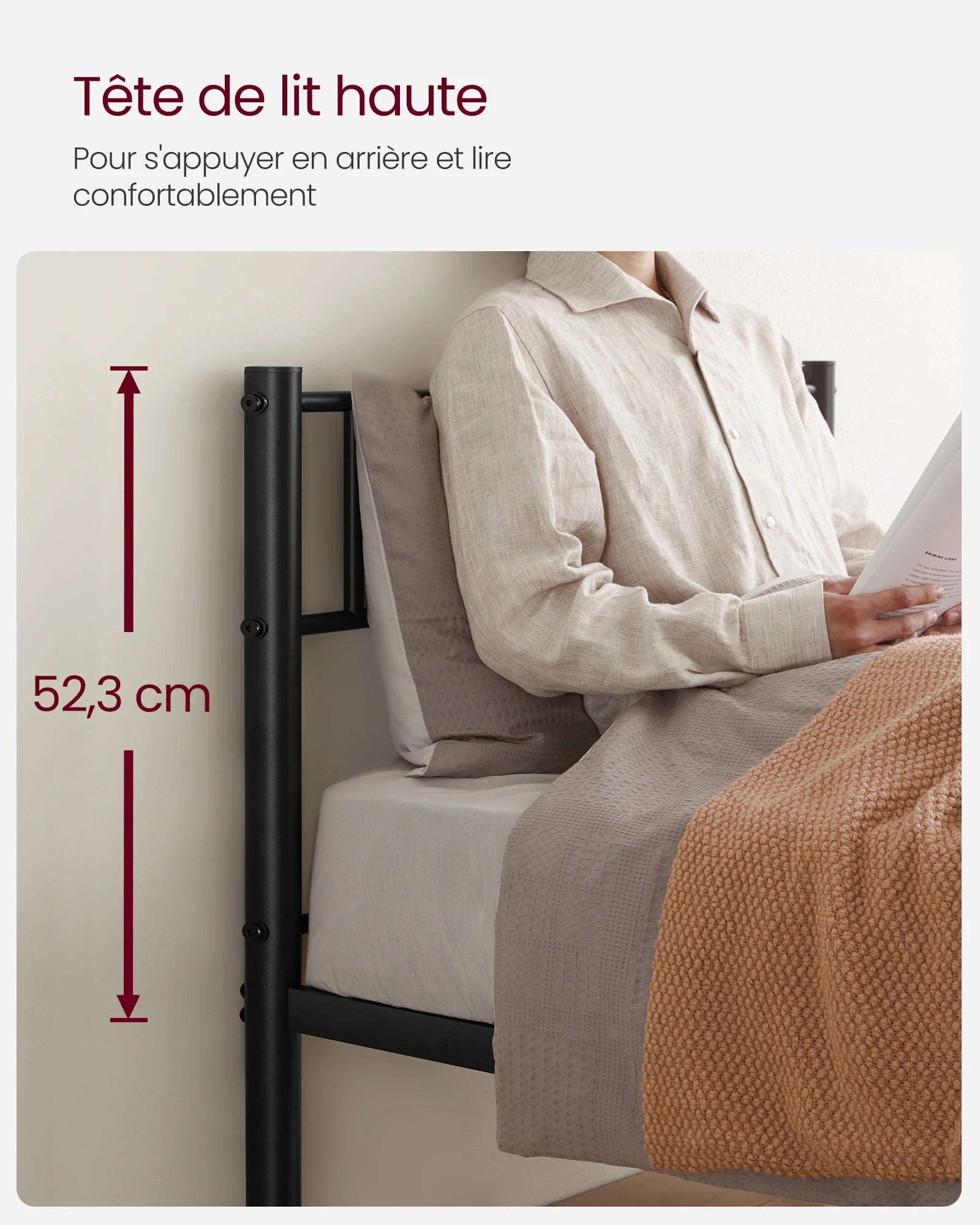 VASAGLE Single Bed Frame, Metal Bed Frame, Fits 90 x 190 cm Mattress, Easy Assembly, for Small Spaces, Guest Room, Black - vue 6 sur 7