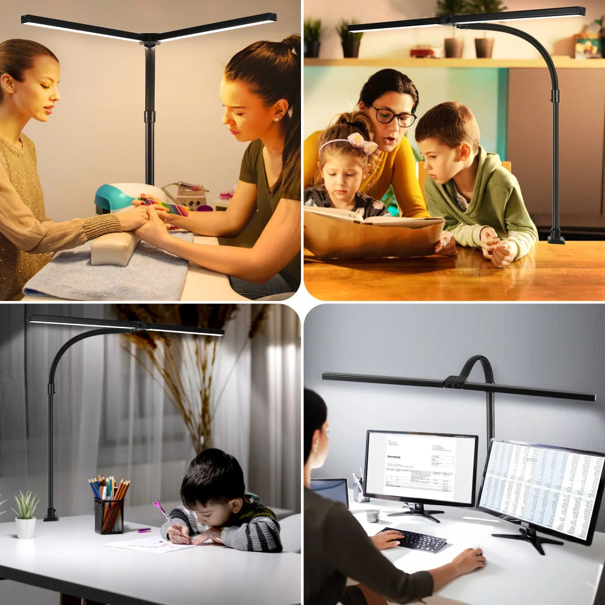lampe de bureau à double tête à pince led adjustable - vue 7 sur 8