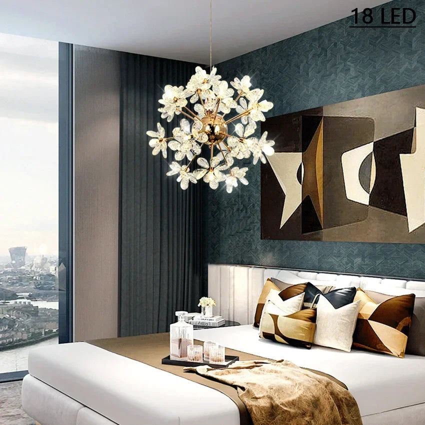 LED moderne luxe lustre en cristal pissenlit boule ronde pour salle à manger salon - vue 5 sur 9