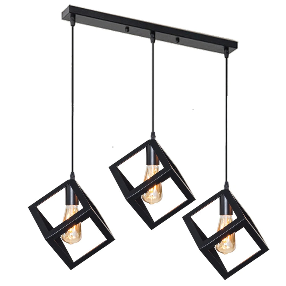 Black Geometric Pendant Lighting Modern Square Hanging Light Ceiling Fixture for Kitchen Island, Foyer, Hallway, Bedroom E27 - vue 2 sur 8