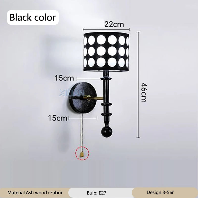 French vintage polka dot wall lamp with pull cord switch
