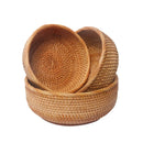 HEMU-Round Rattan Woven Basket, Wicker Fruit Basket, Bread Food, Kitchen Home Decor Organizer