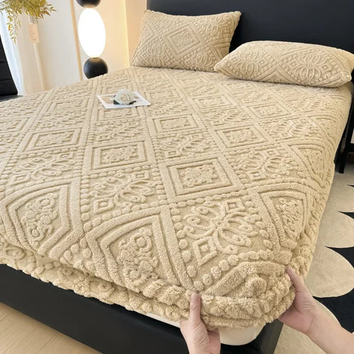 Plush Mattress Cover For Bed,stretch Soft Material Fitted Sheet, Keep Warm,dust Protector,machine Washable 90X200,180X200 - vue 19 sur 20