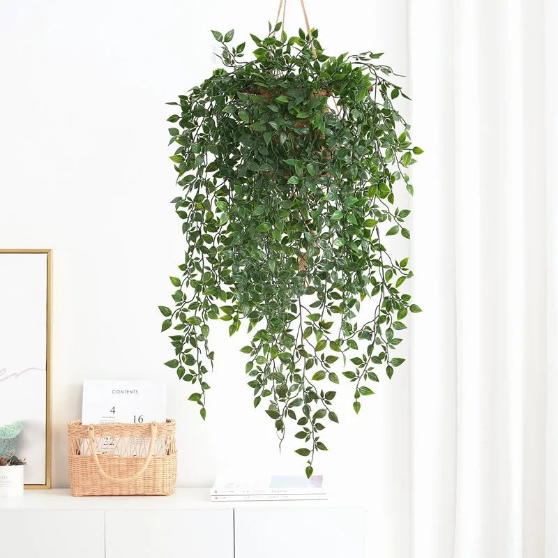 plante artificielle suspendue vignes en rotin décoration élégante - vue 3 sur 7