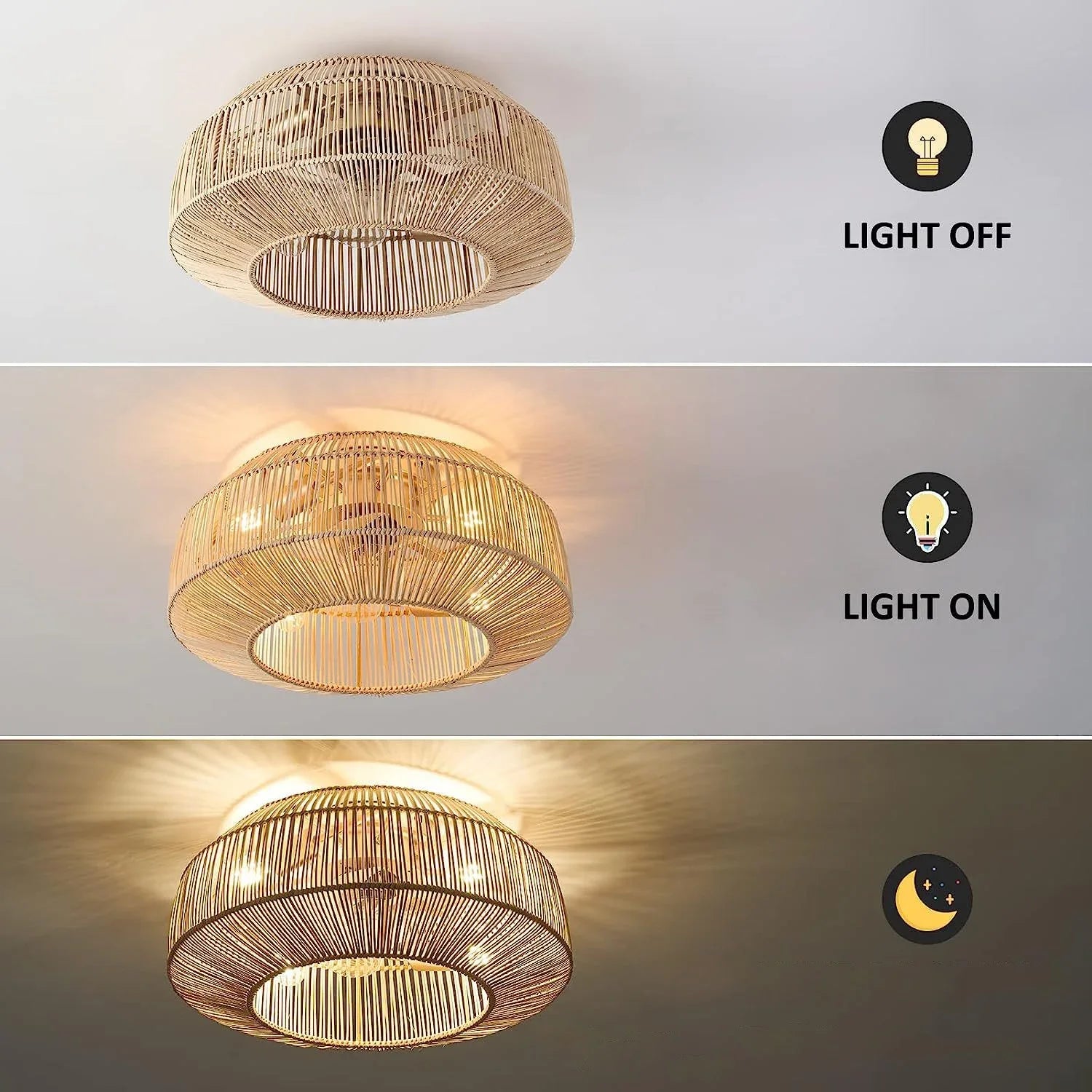plafonnier ventilateur industriel avec lumière en bambou - vue 4 sur 7