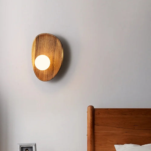 Natural wood wall light with vintage glass shade - vue 3 sur 8