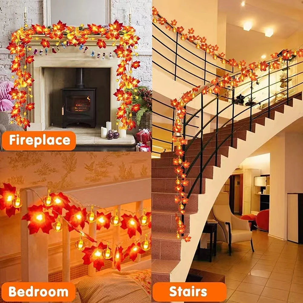 guirlande lumineuse feuilles dérable pour décorations automne hiver - vue 5 sur 8
