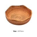 HeMu-Round Rattan Woven Basket, Wicker Fruit Basket, Bread Food, Kitchen Home Decor, Organizer Breadbasket for Kitchen