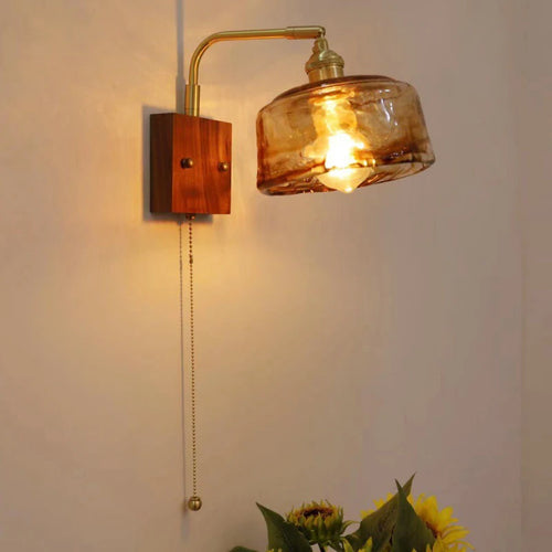 Japanese vintage wooden wall light minimalist LED lamp - vue 2 sur 13