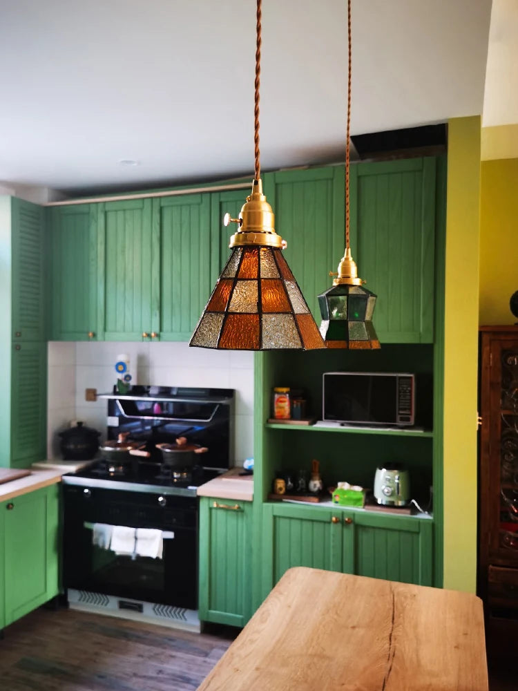 suspension vintage japonaise en bois et laiton pour décoration intérieure