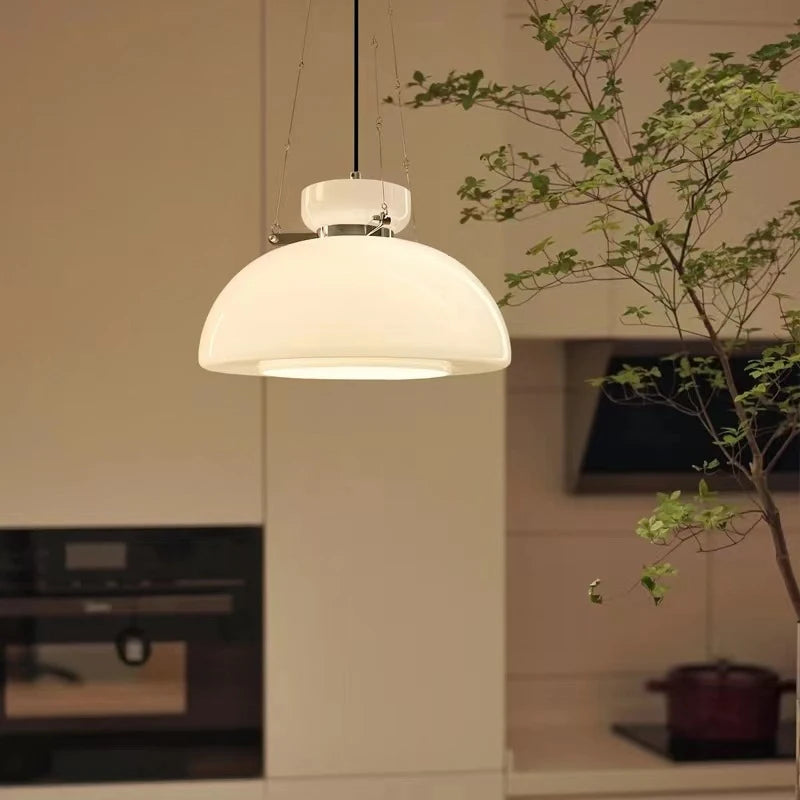 Lampe LED nordique suspendue en verre crème - vue 6 sur 7