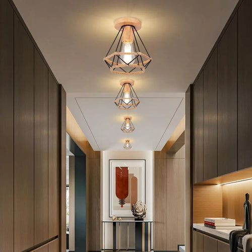 Retro metal ceiling light with hemp rope for vintage interiors - vue 6 sur 15