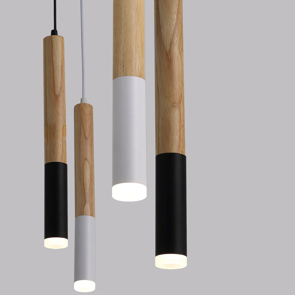 Bois suspension LED lumière 7W lampe suspendue salle à manger/salon cuisine île boutique bar café droplight Long Tube lampes suspendues nordiques