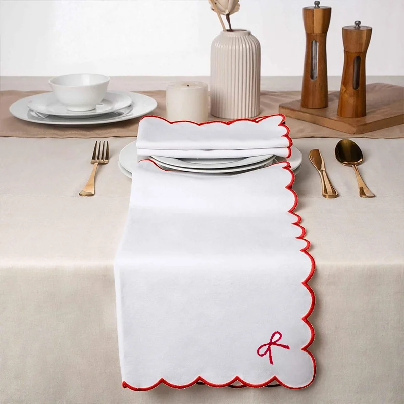 Serviette de table style vintage brodée bordure dentelle - vue 6 sur 12