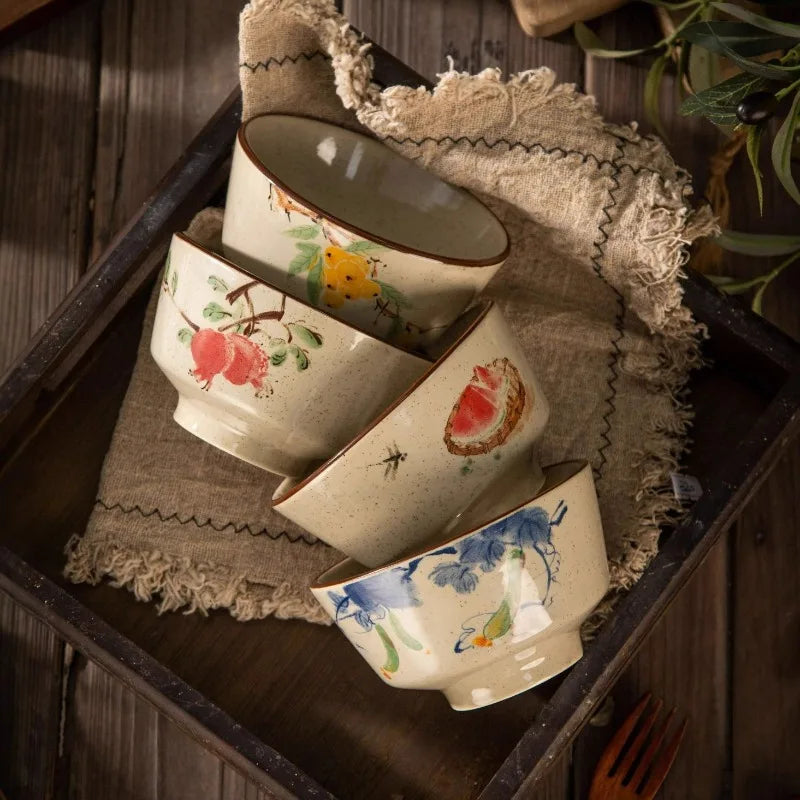 Bol ceramique retro style idyllique pour riz soupe - vue 2 sur 7