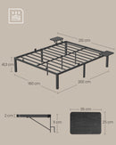 VASAGLE Single Bed Frame, Metal Bed Frame, with Bedside Shelves, Guest Bed Frame, for 90 x 190 cm Mattresses, Easy Assembly