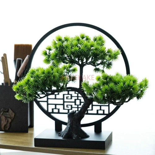 1pcs Chinese style simulation welcoming guests with pine, green plants, bonsai decorations for indoor landscaping and decoration - vue 3 sur 8
