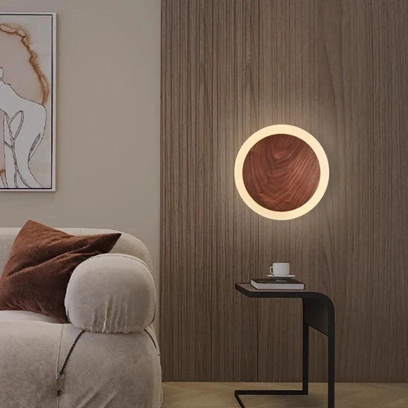 applique murale LED nordique en noyer pour décoration intérieure moderne - vue 3 sur 8