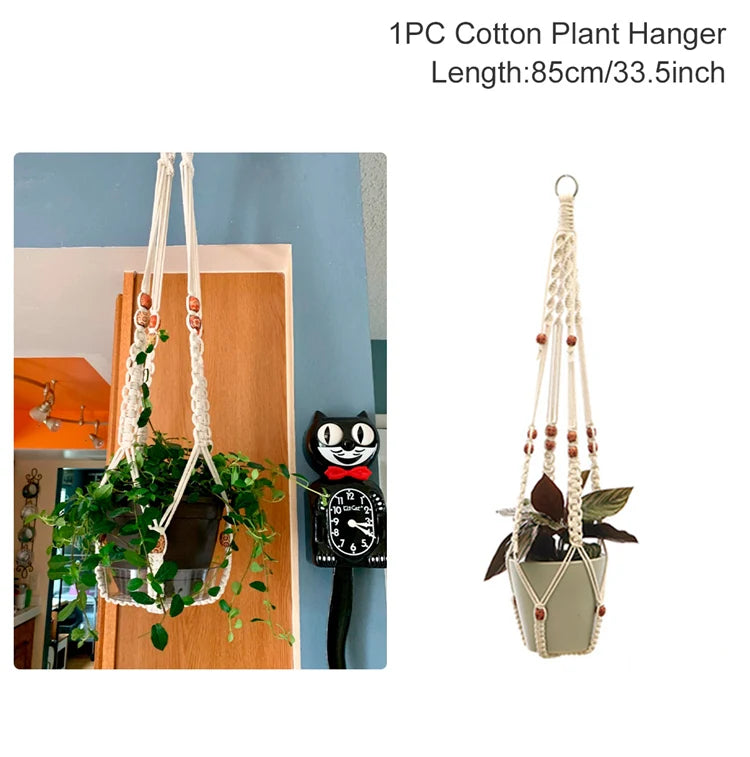 paniers suspendus en macramé pour plantes décoratives à accrocher - vue 14 sur 19